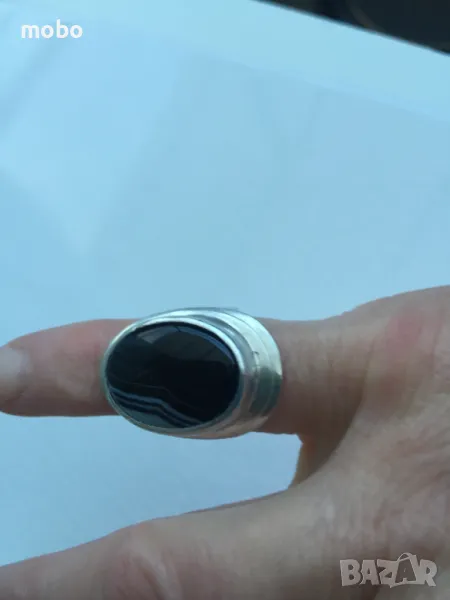 Красив нов сребърен пръстен с черно-бял  камък , тегло 11.94г,  проба 925. , снимка 1