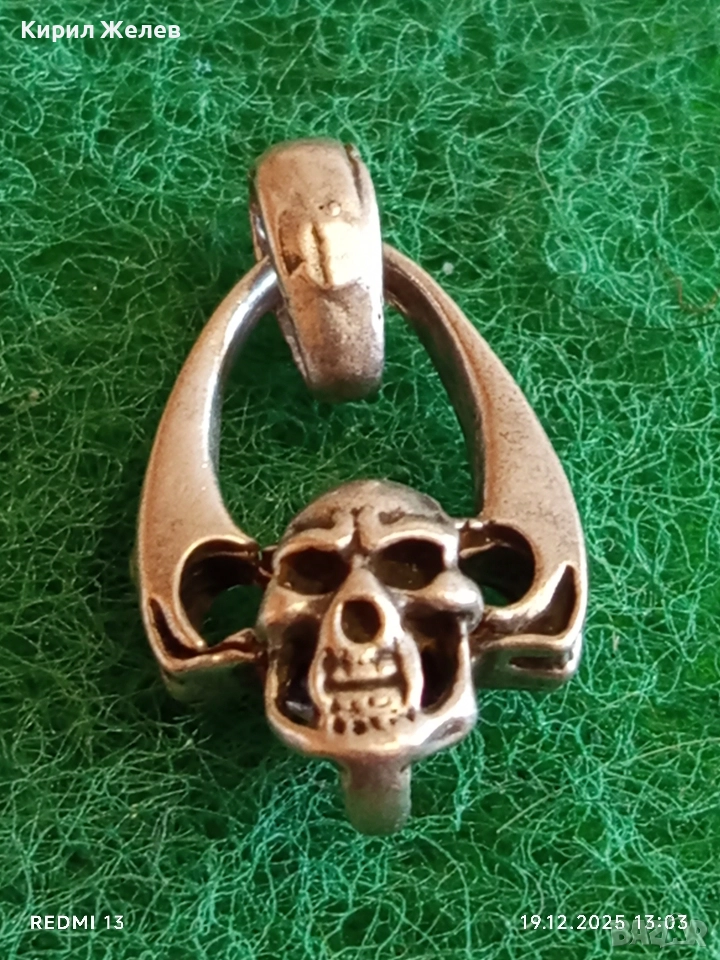 Рокерски сребърен медальон моторджийски ръчна изработка 39904, снимка 1