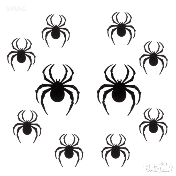 Декоративни 3D паяци за Хелоуин / Halloween – лъскави, 10 броя_1217351, снимка 1