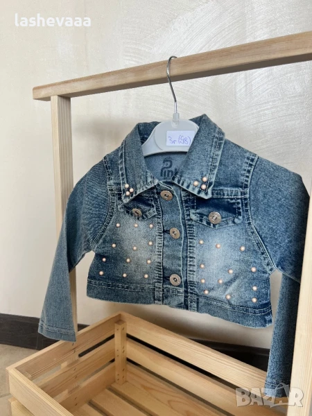 Детско дънково яке с розови перли ПОСЛЕДНО, снимка 1