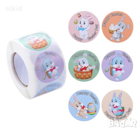 100 бр Happy Easter Великденски Зайче e Големи самозалепващи лепенки стикери за ръчна изработка , снимка 1
