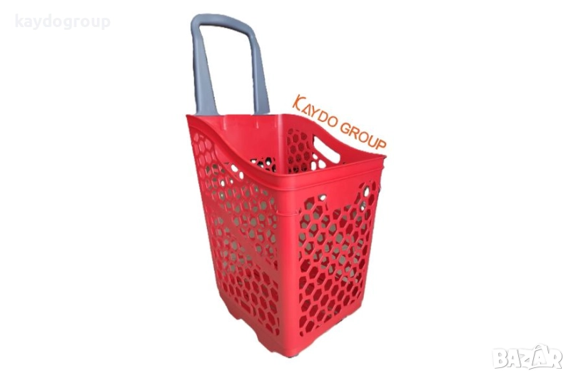  PVC кошница за пазаруване с колела, червена 75 литра, снимка 1