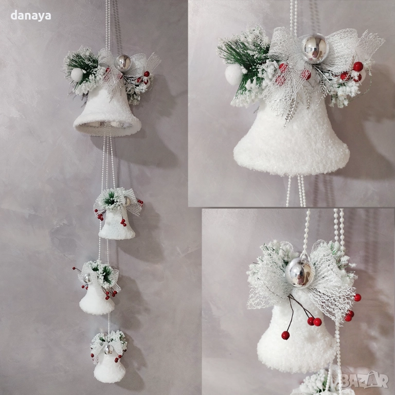 6247 Голяма висяща коледна украса Бели камбанки, 100 см, снимка 1