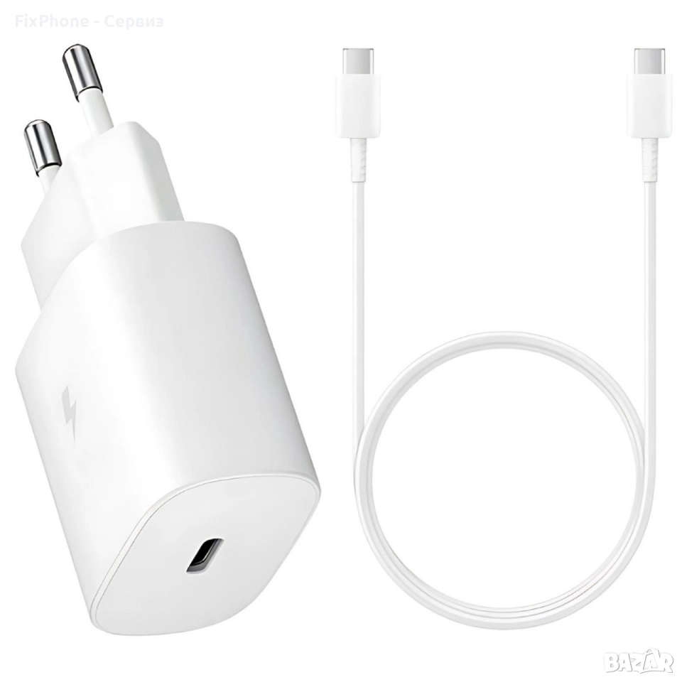 Оригинален комплект Samsung EP-TA800W + DA705BWE, 25W, 3A, 1 x USB-C, с USB-C кабел, в плик, Бяло , снимка 1