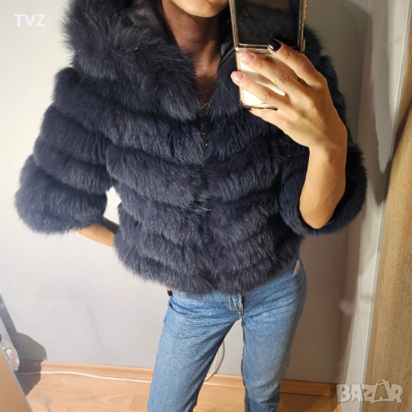 Палто от естествен косъм в тъмно син цвят, снимка 1