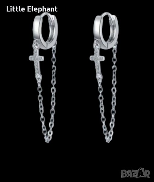 Дизайнерски модел сребърни обеци висящи кръстове с цирконий,колекция"Faith"/нови, снимка 1
