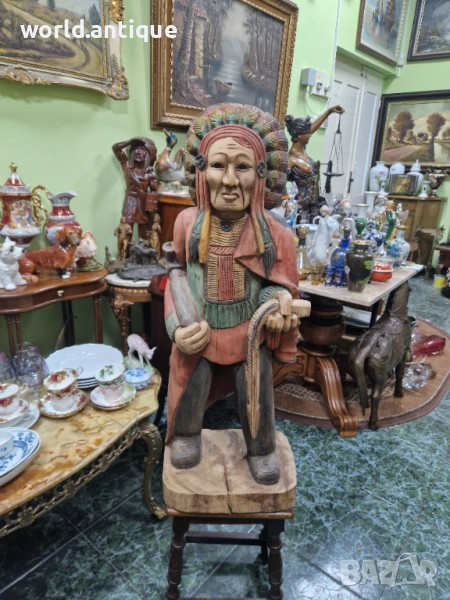 Страхотна голяма антикварна дървена фигура статуетка , снимка 1