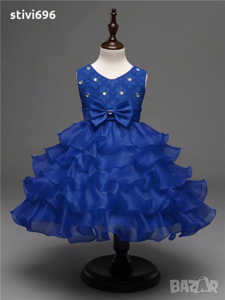 Детска рокля кристали Синя-Ново. 3-4 години. Налична., снимка 1