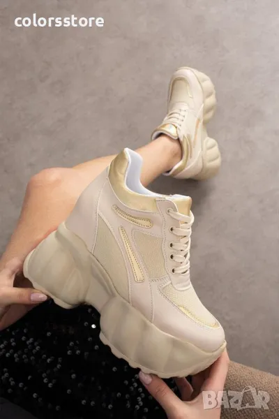 Кецове на платформа - бежово със златисто - PA90, снимка 1