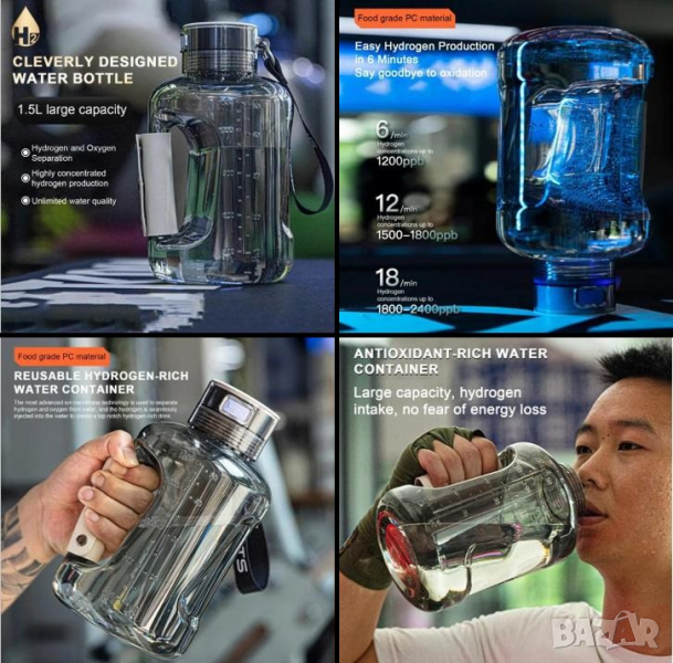 1.5L Спортна Бутилка за Водородна Вода Активатор Алкализатор Алкалайзер Йонизатор Жива Вода Католит, снимка 1