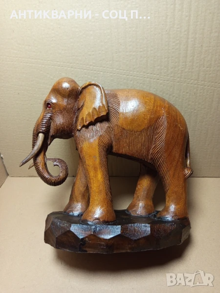 Стар Голям Ръчно Изработен Дървен Слон., снимка 1