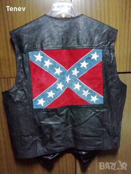 Confederate Flag Stars and Stripes Leather Vintage оригинална естествена кожена жилетка Конфедерация, снимка 1