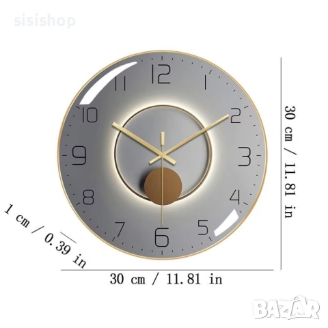 Стенен часовник за дома и офиса – Дизайн от дърво и стъкло в бяло и златно (Ø 30 см) 4445, снимка 5 - Стенни часовници - 53978485
