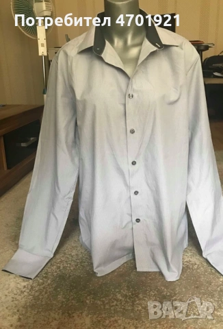 Сива мъжка риза с дълъг ръкав, снимка 2 - Ризи - 53136766