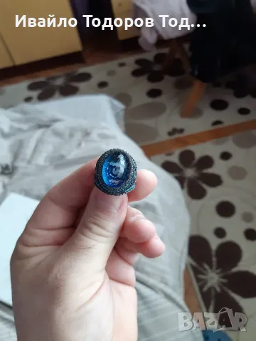 Бутиков сребърен пръстен ръчна изработка с голям аквамарин, снимка 2 - Пръстени - 48031132