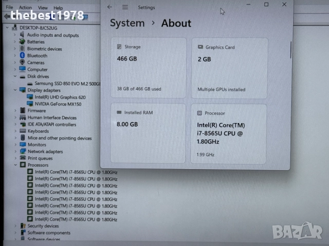 Asus ZenBook 14`i7-8565U/Nvidia MX150/512GB NVMe/8GB RAM/Full HD IPS, снимка 10 - Лаптопи за работа - 52087141