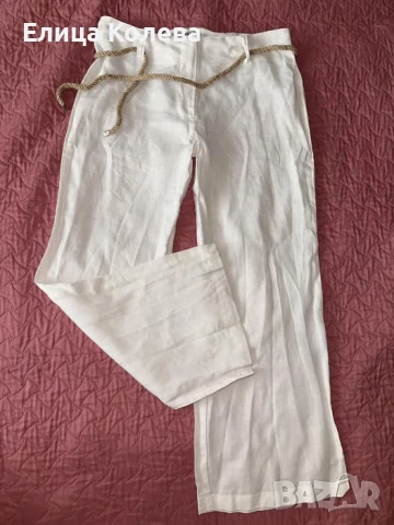 Бял ленен панталон с колан, размер S