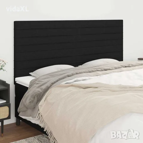 vidaXL Табла за легло, черна, 200x5x118/128 см, плат, снимка 2 - Тоалетки - 56146626