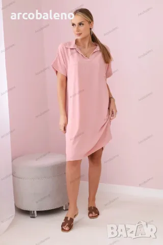 Дамска рокля с V-образно деколте и яка, 14цвята , снимка 8 - Рокли - 48832239