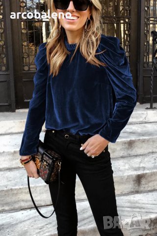 Дамска модна плътна кадифена блуза с дълъг ръкав, 5цвята - 023, снимка 3 - Блузи с дълъг ръкав и пуловери - 42450871