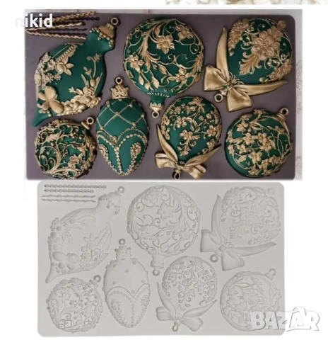 7 декорирани коледни топки коледна топка Играчка за елха украса силиконов молд форма фондан декор , снимка 3 - Форми - 52530262