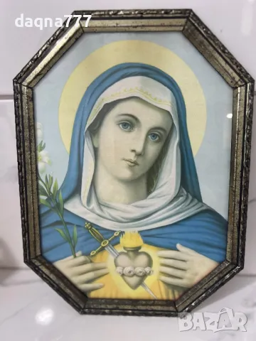 Печат на Светото сърце на Maria от Викторианската епоха Victorian Era Sacred Heart of Madona Print, снимка 4 - Антикварни и старинни предмети - 49419775