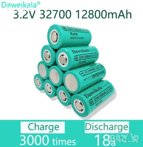 Батерия литиево йонна Daweikala 32700 LiFePO4 3.2V 12800mAh 35A, снимка 3 - Друга електроника - 50780097