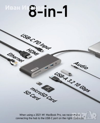 Anker 655 USB-C Hub (8-in-1), снимка 5 - Външни батерии - 42319335