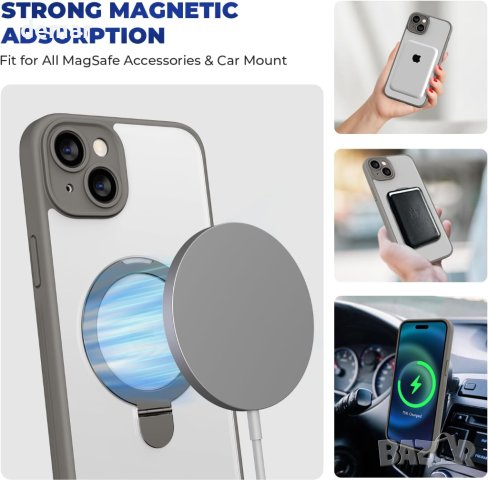 Магнитен калъф за телефон pcgaga за iPhone 15 Plus 6,7" (сив), снимка 3 - Калъфи, кейсове - 42644112