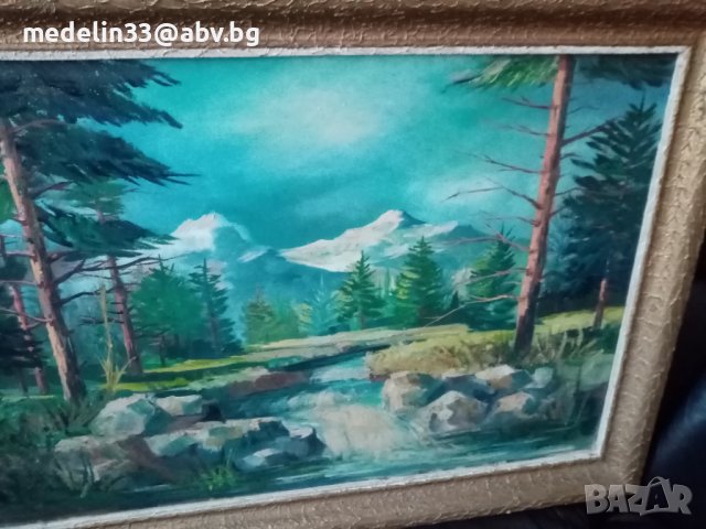 Стара голяма картина, масло, платно 95/65 см, снимка 4 - Антикварни и старинни предмети - 36787261