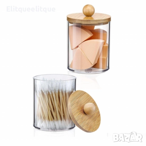 Стилен прозрачен контейнер за съхранение с бамбуков капак, снимка 2 - Други стоки за дома - 52217909