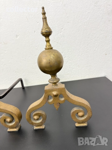 Чифт антични месингови подпори за камина. №7788, снимка 3 - Антикварни и старинни предмети - 52926284