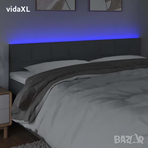 vidaXL LED горна табла за легло, тъмносива, 200x5x78/88 см, плат, снимка 3 - Тоалетки - 56146672