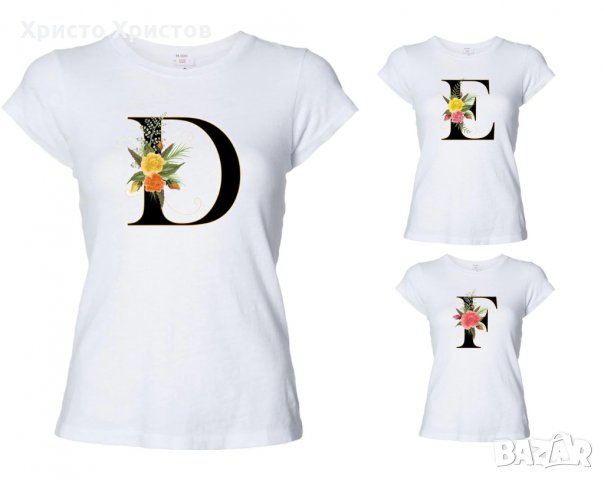Персонализирани тениски с цветя и вашата буква, снимка 2 - Тениски - 31717759