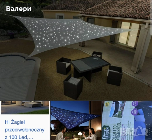 Соларно LED слънчево платно – Сянка през деня, звездна магия през нощта, снимка 2 - Градински мебели, декорация  - 53204881