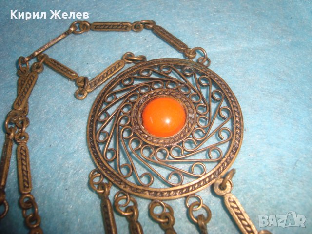СТАРА СКЪПОЦЕННА ОРНАМЕНТИРАНА ОГЪРЛИЦА МАСИВЕН БРОНЗ с ШЛИФОВАН ЧЕРВЕН КОРАЛ АРТ ДЕКО БИЖУ 26927, снимка 10 - Антикварни и старинни предмети - 34896286