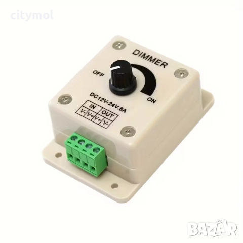 Регулируем димер с потенциометър за LED ленти и др. , DC 12-24V, 8A, снимка 4 - Лед осветление - 52283431