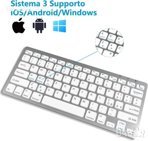 Bluetooth Клавиатура GAOJIE за iPad, Android, Windows – QWERTY Бяла, снимка 3 - Клавиатури и мишки - 53382458