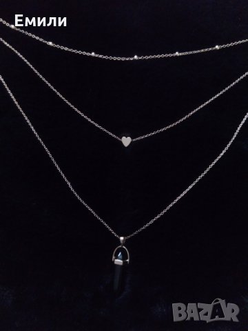 Колие със сърце и черен кристал, снимка 3 - Колиета, медальони, синджири - 31576695