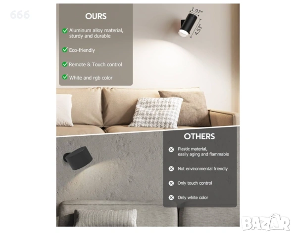 LED стенни лампи, комплект от две стенни лампи с акумулаторни батерии, 12RGB и 3CCT димируеми,, снимка 5 - Друга електроника - 54065865