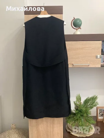 Дълъг черен елек Massimo Dutti – 80% вълна, размер S, снимка 9 - Елеци - 56439638