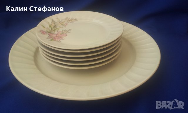 Порцеланов комплект за торта или ордьоври, салата 6 малки и 1 голяма, снимка 1