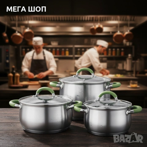 Комплект тенджери Swisgold – 3 броя, 5-слойно дъно - бързо и равномерно готвене, снимка 3 - Съдове за готвене - 53928722