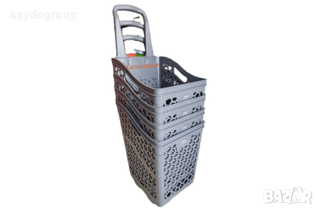 ПРОМО!!! PVC Сива кошница за пазаруване с колела, 75 литра