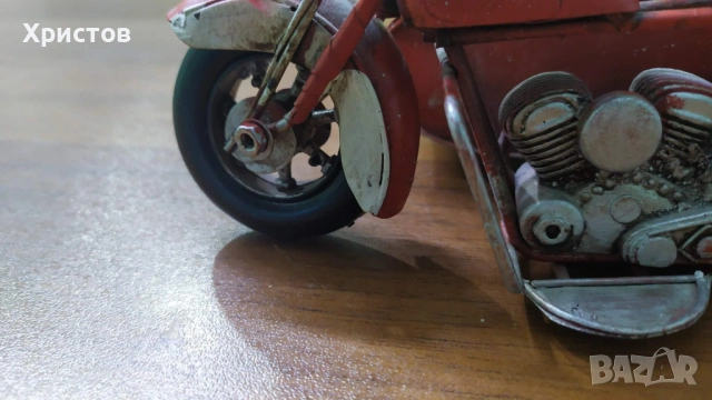 РЪЧНО ИЗРАБОТЕНА Колекционерска Метална играчка ОТ ЕДНО ВРЕМЕ мотоциклет с кош , снимка 7 - Колекции - 54032248