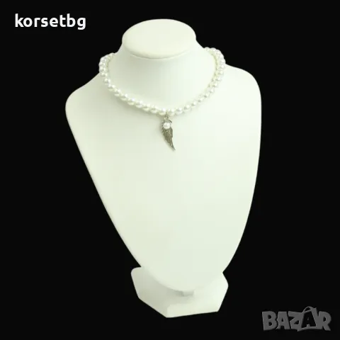 Ръчно изработено перлено колие с висулка крило 20338, снимка 3 - Колиета, медальони, синджири - 36709884