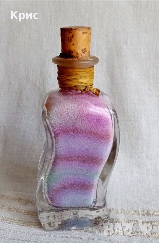 Декоративна бутилка със цветен пясък , снимка 2 - Декорация за дома - 38514812