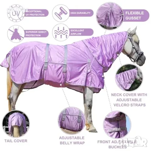 Leberna Combo Mesh Fly Rug с коремен бинт и покривало за врата за защита от насекоми, снимка 3 - Други стоки за животни - 55829698