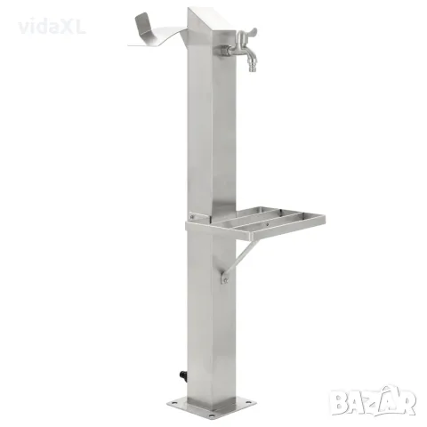 vidaXL Градинска чешма, неръждаема стомана, квадратна колона, 95 см