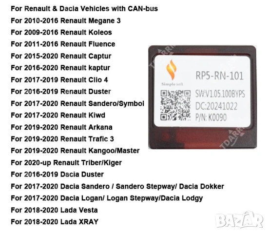 Renault,  Dacia, CAN BUS, декодер, управление от волана, CANBUS, Android, мултимедия, модул, снимка 2 - Аксесоари и консумативи - 54133483